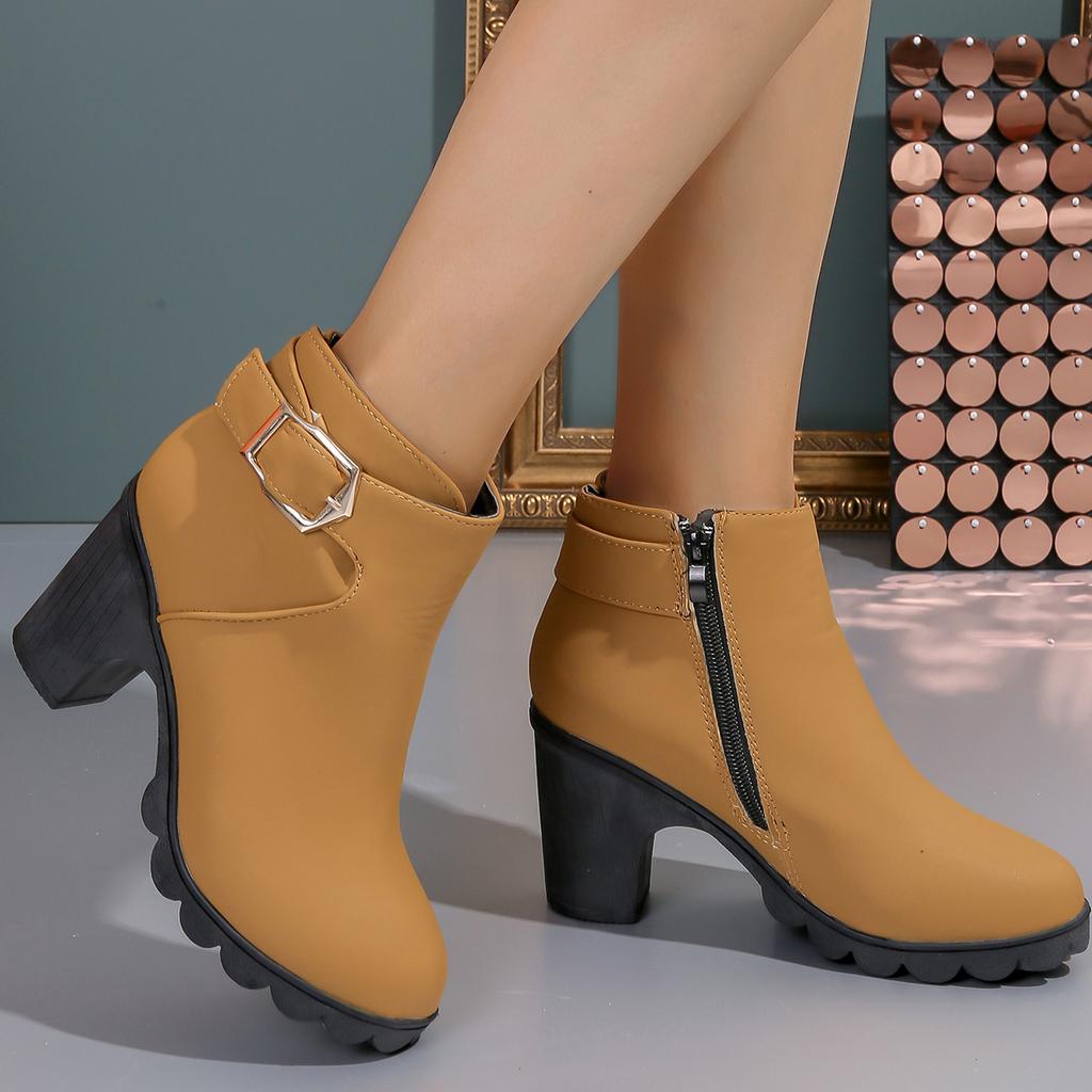 Fashion 2024 Women Fashion Black Chunky Heeled Ankle Boots Autumn New Woman Comfortable Platform Metal Decoration Shoes Shoes for Women