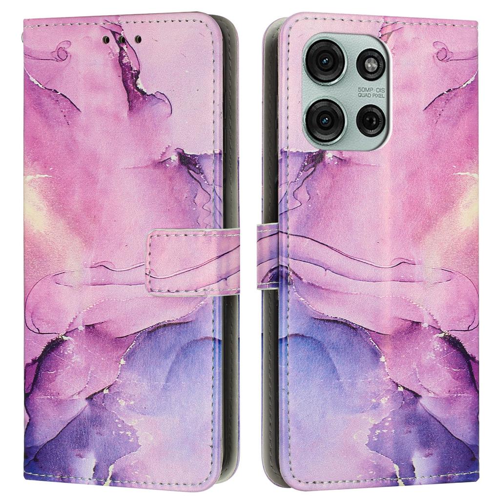 For Motorola Moto G75 5G Stand Case Marble Pattern PU Leather Wallet Phone Cover with Wrist Strap