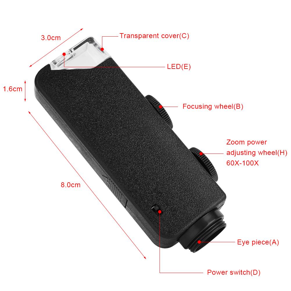 60X 100X Optical Zoom LED Microscope Lens with Clip for Mobile Phones