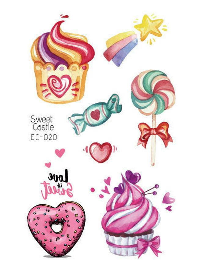 Wasserdichte Niedliche Eis & Donut Tattoo Aufkleber für Kindergeburtstage