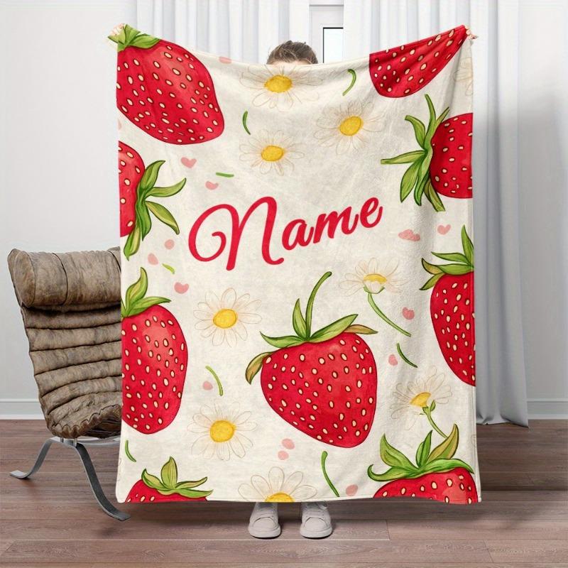 

Custom Name Strawberry Flannel Blanket - Soft, Lightweight and Warm for Sofa, Bed, Travel and Camping - Personalized Digital Flannel 75 x 100 красный