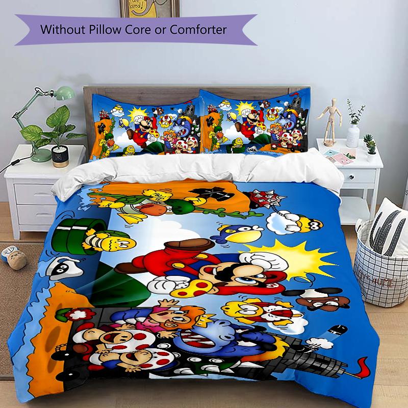 Super Mario Adventure Printed 3pcs Bedding Set Soft Microfiber 1 Duvet Cover And 2 Pillowcases Home Bedroom Decor Xmas Gift K1780