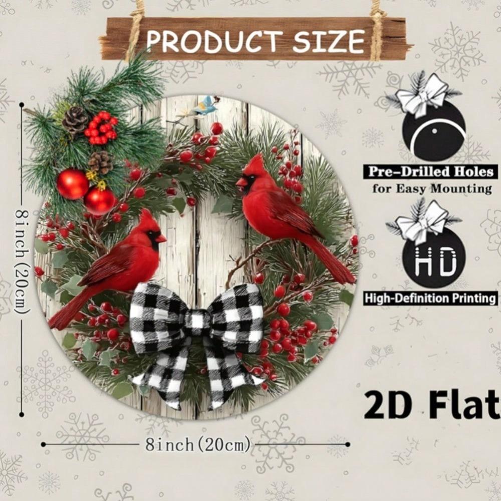 Christmas Wreath Metal Wall Art with Cardinal Birds and Bow