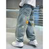 Boys' Jeans Spring and Autumn Cartoon Children's Pants Fashionable Big Boys' Straight Leg Pants Kids Hip Hop Pants 4-14Year