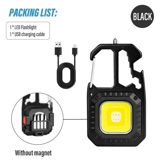 COB Keychain Work Light Flashlight with Battery Display Rechargeable High Lumens Portable LED Light for Camping Hiking Running