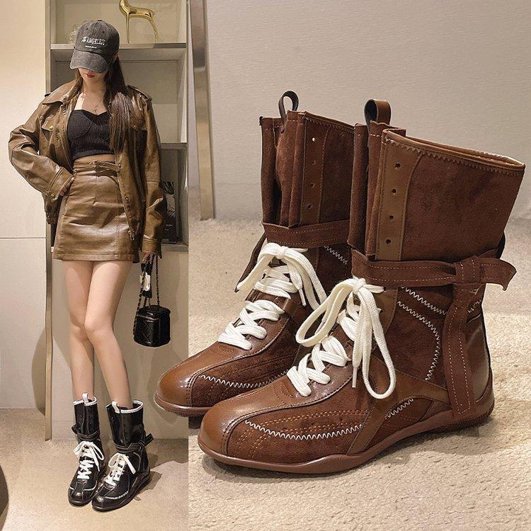 Casual retro versatile inner height-increasing Martin boots women's 2025 new versatile British style round head lace-up sports short boots