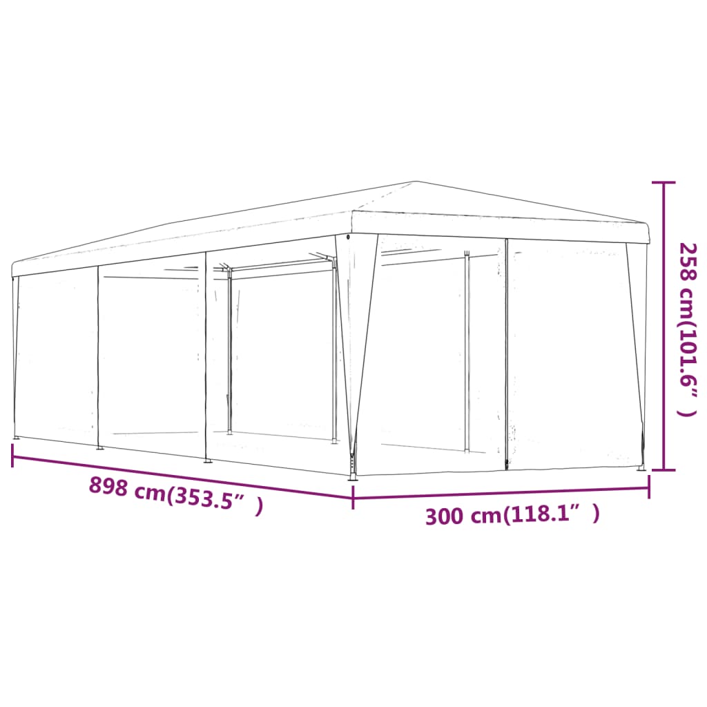 Vidaxl Namiot Imprezowy Z 8 Ścianami Z Siatki, Czerwony, 3X9 M, Hdpe
