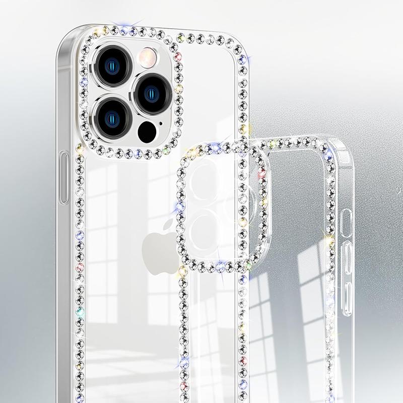 Bling Diamond Rhinestone Case for iPhone 16 15 14 Plus 13 12 Pro Max Luxury Clear Glitter Shiny Gem Design Soft Silicone 3D Case