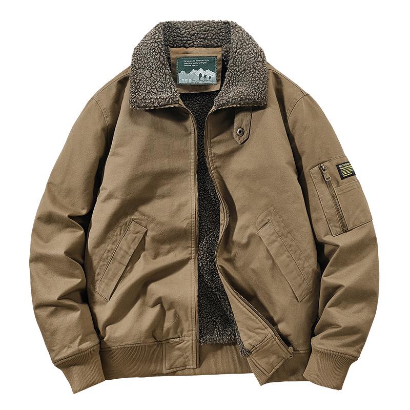 Men's Cross-Border Lambswool-Lined Cotton Jacket - Autumn/Winter Casual Flight Suit with Velvet Lapel