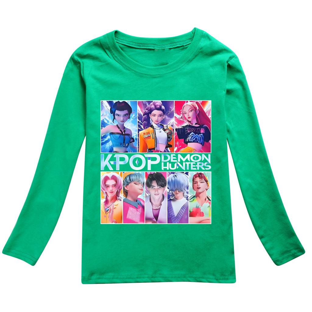 KPop Dämonenjäger T-Shirt Kinder Stilvolle Mode Cartoon Freizeitkleidung Jugend Mädchen Locker Rundhals-T-Shirts Jungen Langarm-Oberteile