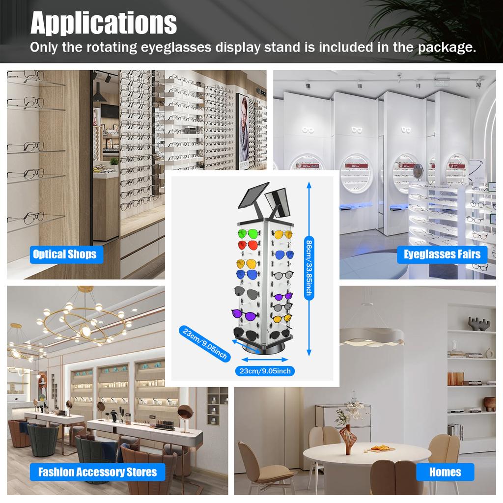 360 Rotating Eyeglasses Display Stand Holder for 44 Glasses, Durable Organizer Rack for Optical Shop Home Store