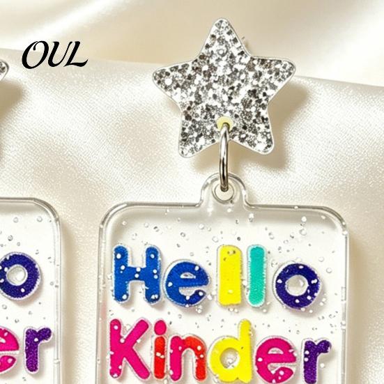 Cute Glitter Accessories 1 Pair Back to School Earrings, Colorful Acrylic Letter Dangle Creative Season Jewelry Drop First Day of Appreciation