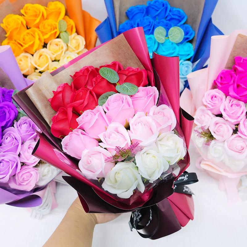 18 Rose Soap Flower Bouquet Gift Box for Qixi Valentine's Day