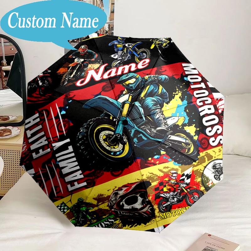 Custom Name Umbrella Sport Bike Umbrella 8-Frame for Travel, Camping, Casual Lightweight Portable, Essential for Family Gifts