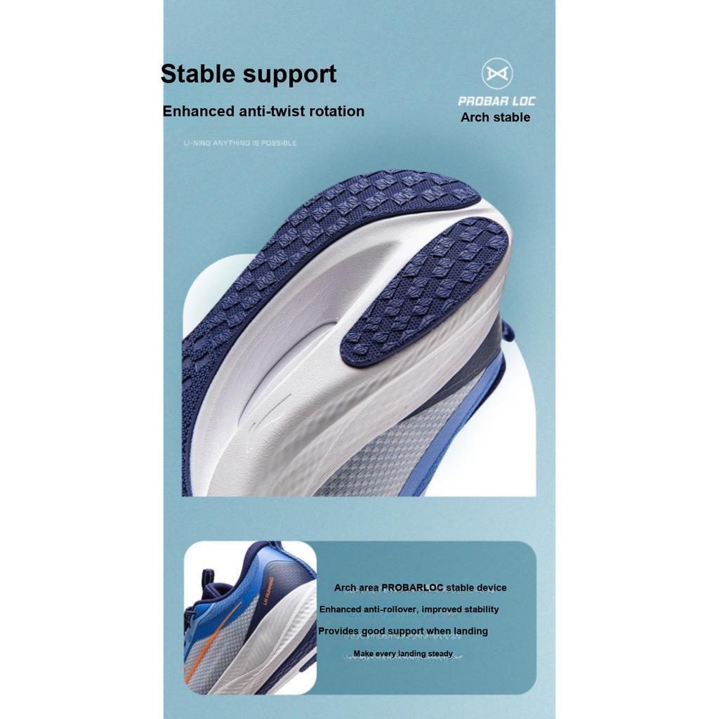 Li Ning Kids Trendy Versatile Shock Absorption Rebound Low Top Running Shoes Kids Running Shoes White Blue YKFU062-1