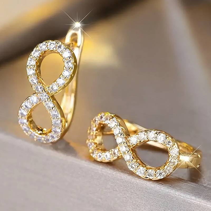 

Huitan Women Hoop Earrings Eight Shaped Luxury Party Lady Accessories Inlaid Shining CZ Charming Wedding Zircon Elegant Gift
