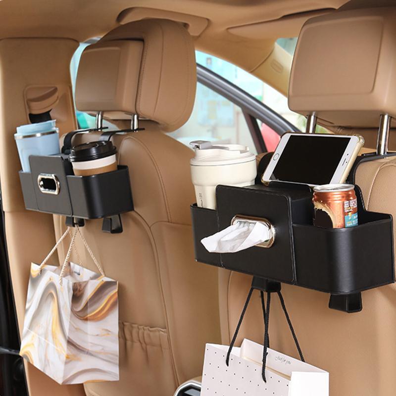 Car Backseat Organizer Multifunction Leather Interior Storage Bag Hanging Seat Back Tissue Water Cup Holder Auto Accessories