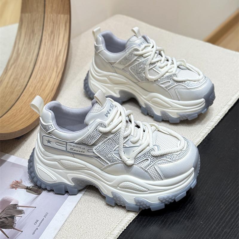 

Мода 2025 Женские сетчатые дышащие кроссовки на платформе Весна Осень Толстая подошва Спортивная обувь Женская Модная шнуровка Повседневная вулканизированная обувь 40 бежевый