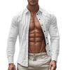 New Casual Solid-Colour Long-Sleeved Shirt Cotton Collared Button-Down Long-Sleeved Beach Shirt Top for Men