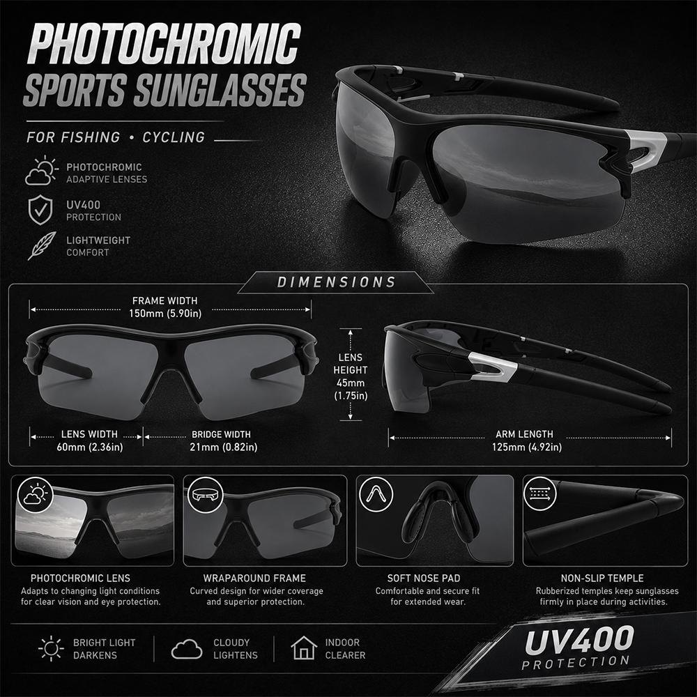 Sports Sunglasses Men Women UV400 Protection Lightweight Wrap Around Cycling Driving Fishing Outdoor Shades