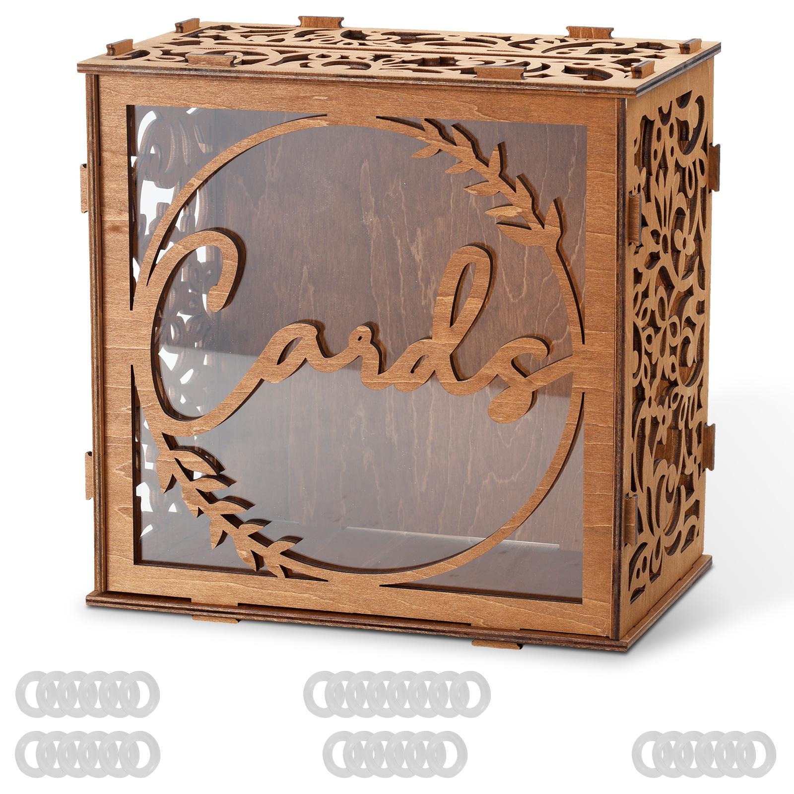 

Свадебная коробка для открыток Деревянная Прозрачное окно Конверт для подарочной карты Коробка для денег для Свадьбы Вечеринки по случаю Дня рождения Юбилея Выпускного 5x25x15cm коричневый