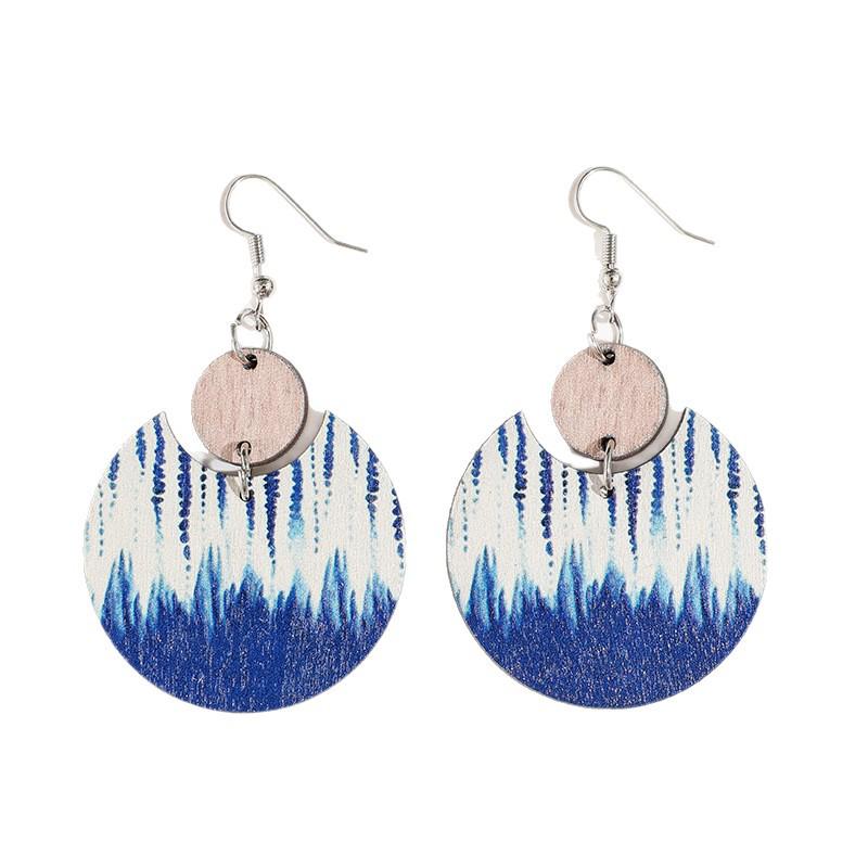 Bohemian Retro Semicircle Wooden Patchwork Earrings