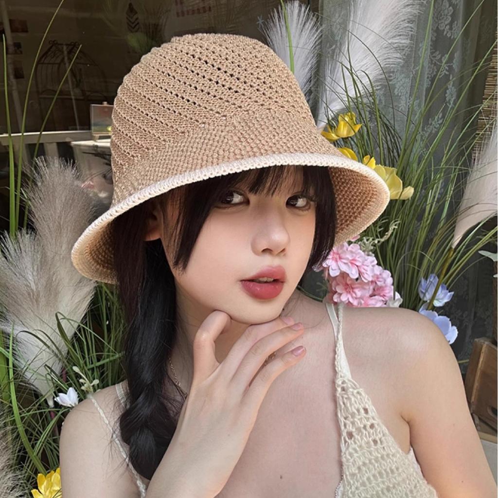 Women's summer fisherman hat, hollow and breathable, sun protection, UV protection, bucket hat for outdoor beach trips