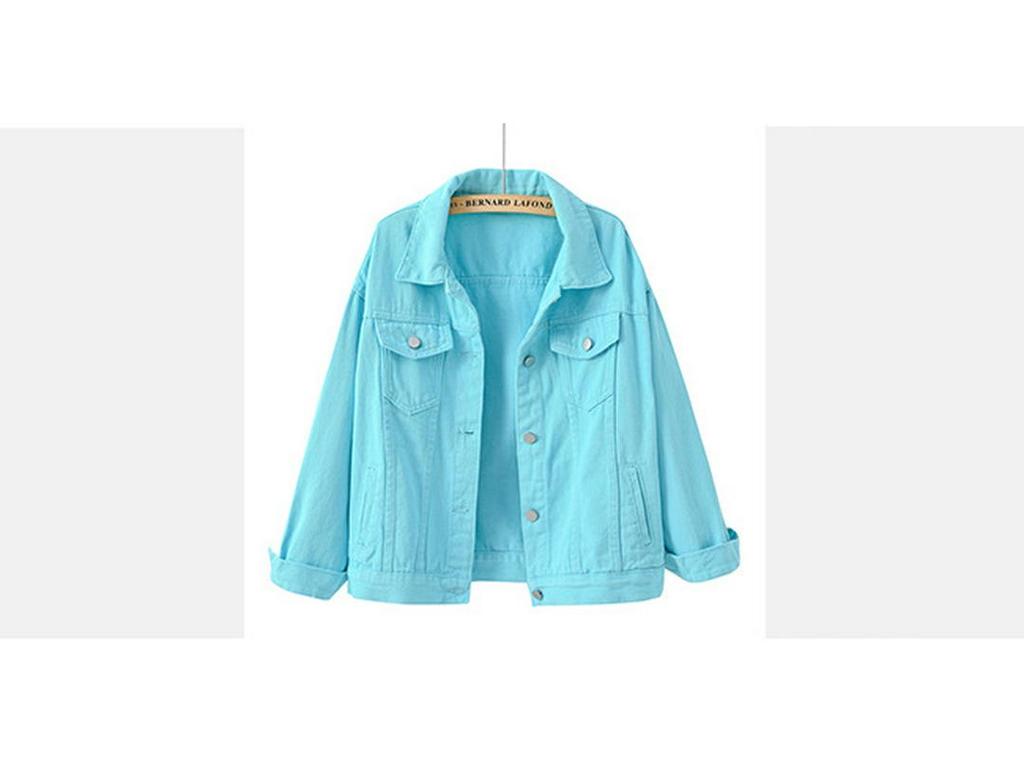 Damen Übergröße Koreanischer Stil Farbige Jeansjacke - Kurz, Lockere Passform, Langärmlig, Frühling & Herbst Kollektion