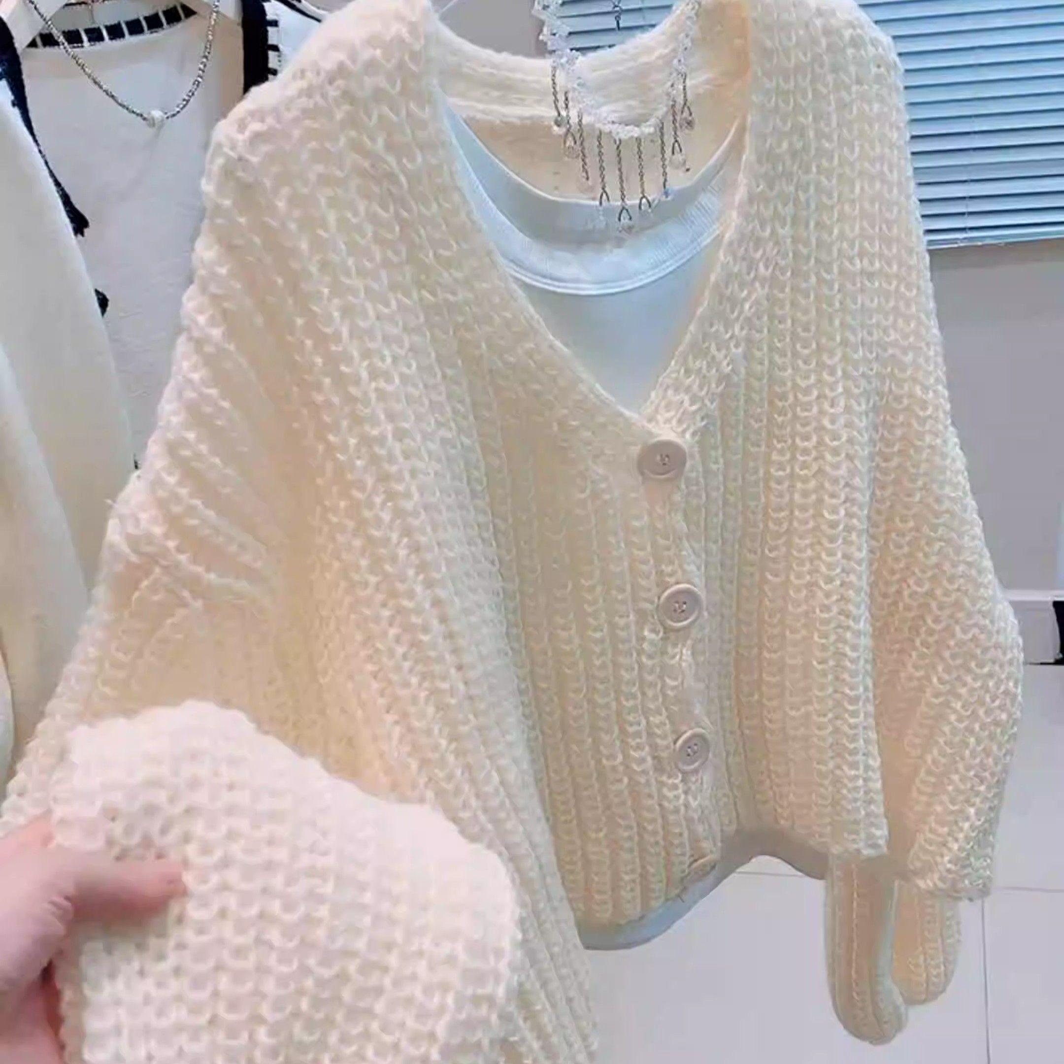 

Весенне-осенний вязаный кардиган для женщин в корейском стиле с рукавами-фонариками, нежный стиль, короткая верхняя одежда с длинными рукавами 2XL белый