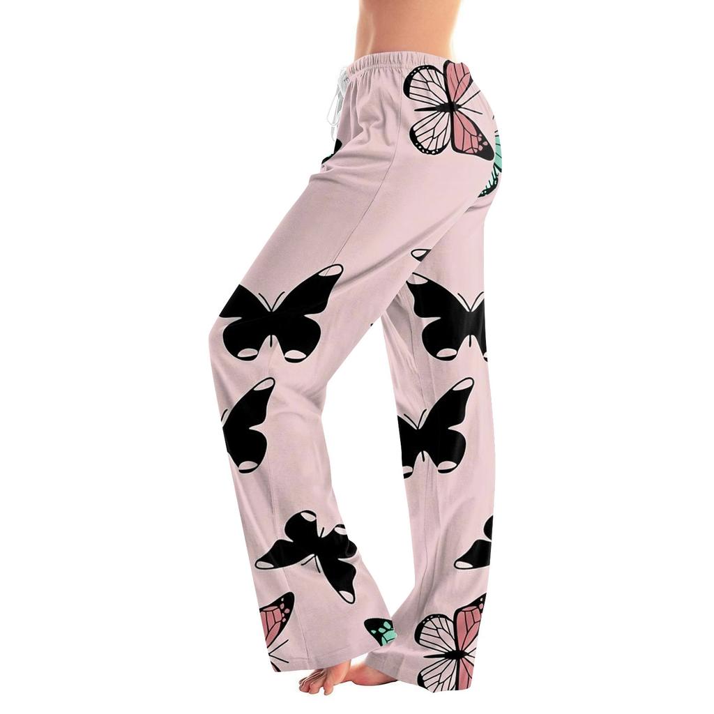 Womens Pajama Pants Sleepwear Casual Drawstring Elastic Waist Pants Comfy Straight Yoga Loose Trousers