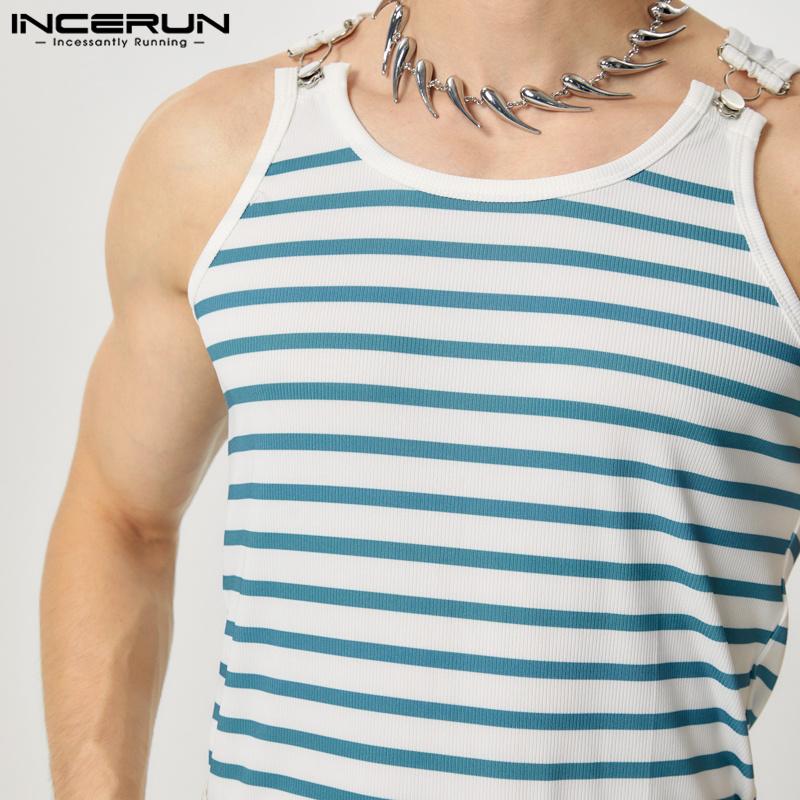 INCERUN Men Summer Sleeveless Tank Tops Striped Print Racerback Vest