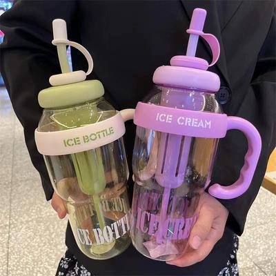 Large Capacity Plastic Water Bottle with Handle and Straw, Portable Sports Hydration Flask, Tea Cup, for Cars and Students