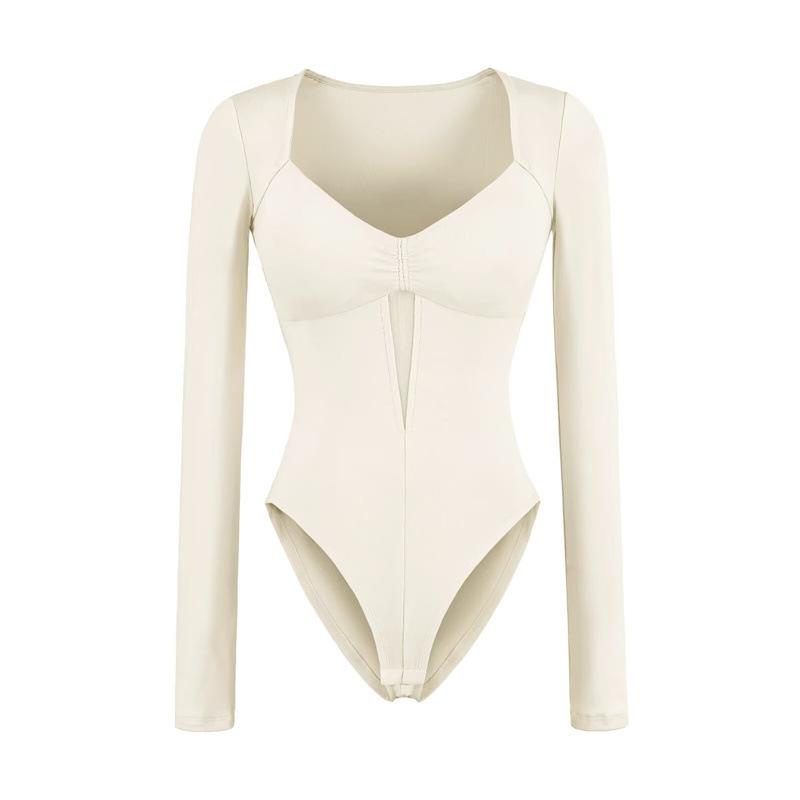 Square Neck Cutout Long Sleeve Bodysuit for Women Medium