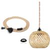 Vintage Plug in Pendant Light Wicker Rattan Hanging Lights with 15ft Hemp Rope Cord Mini Bamboo Lampshade Boho Wall Lighting Fixture Swag Lamp for