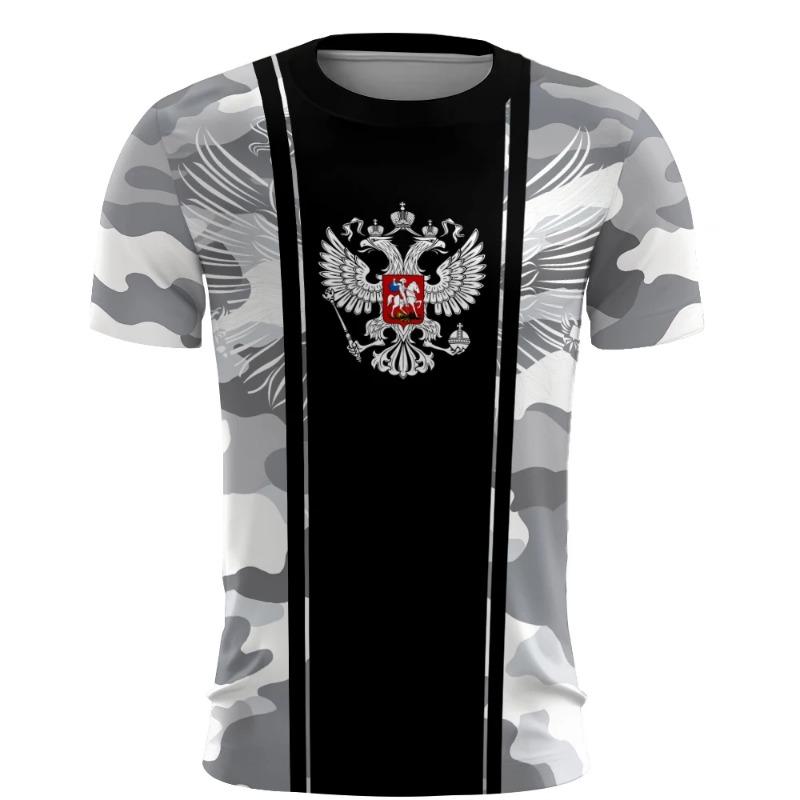 Russian men's 3dT T-shirt, Russian flag short-sleeved quick-drying breathable T-shirt, hip-hop summer casual outdoor sportswear