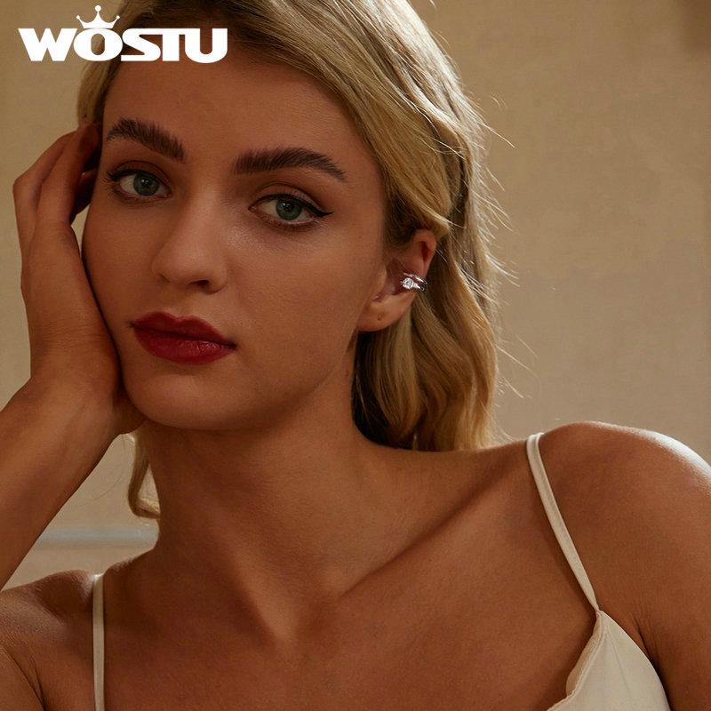 WOSTU Moissanite Bowknot Ear Clips Bow Wedding Stud Earrings For Women S925 Silver Lab Diamond Engagement Jewelry Birthday Gift