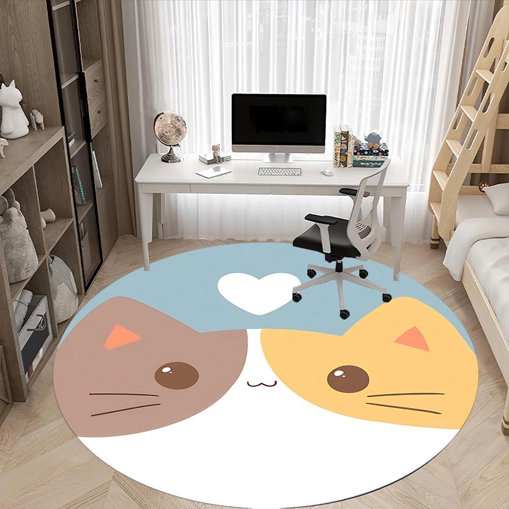 1PC Cat Love Office Round Area Rug, Mat Suitable For Office, Under Office Chairs Bedroom Living Room Home Decor, Room Deco