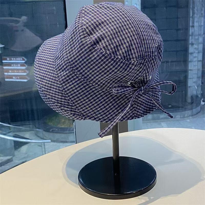 2025 Women's Japanese Plaid Bucket Hat - Summer Sunshade, Anti-UV, Face-Slimming