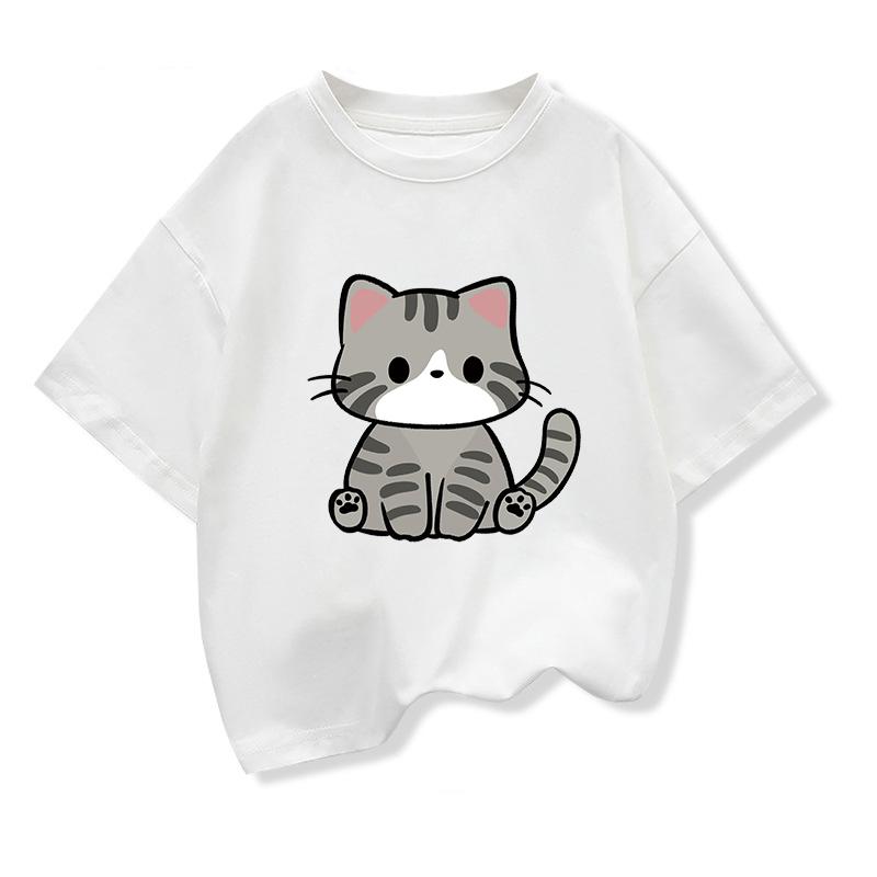 Original Design Summer Children Clothing Kids Short Sleeve t shirts Cute Litle Cat Graphic Boys Girls Casual Loose Tee Tops