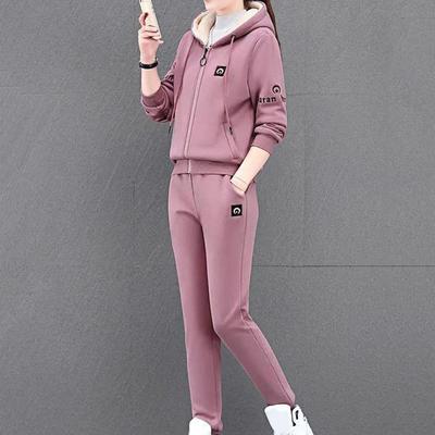 2024 Autumn Winter New Women's Casual Sweat Suit Fashion Thickened  Hooded Plush Drawstring All Match Coat Suit Daily Wear
