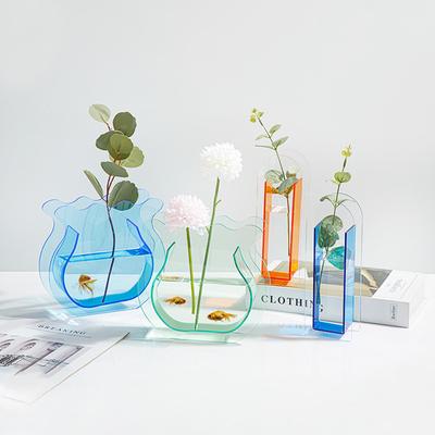 Modern Vase Transparent Colorful Creative Geometric Vase for Flowers Centerpiece Small Fish Tank Home Office Table Decor