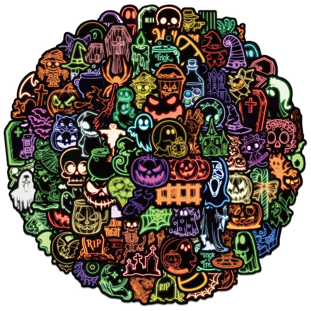 50 Cute Neon Halloween Cartoon Stickers for DIY Decor: Phone Cases, Water Bottles, Notebooks