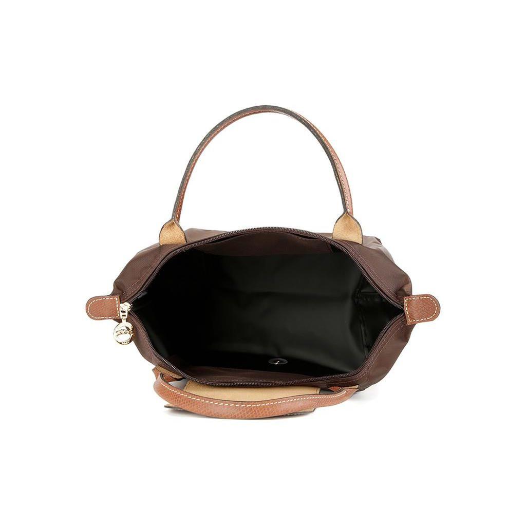 Longchamp Le Pliage Original Minimalistisch Pendler Logo Strukturiertes Nylon-Canvas und Leder Knödel-Tragetasche Klein Damen-Tragetaschen Ebenholz 1621089P81