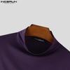 INCERUN Magliette intime casual aderenti a maniche lunghe con collo alto e cut-out con fasce da uomo