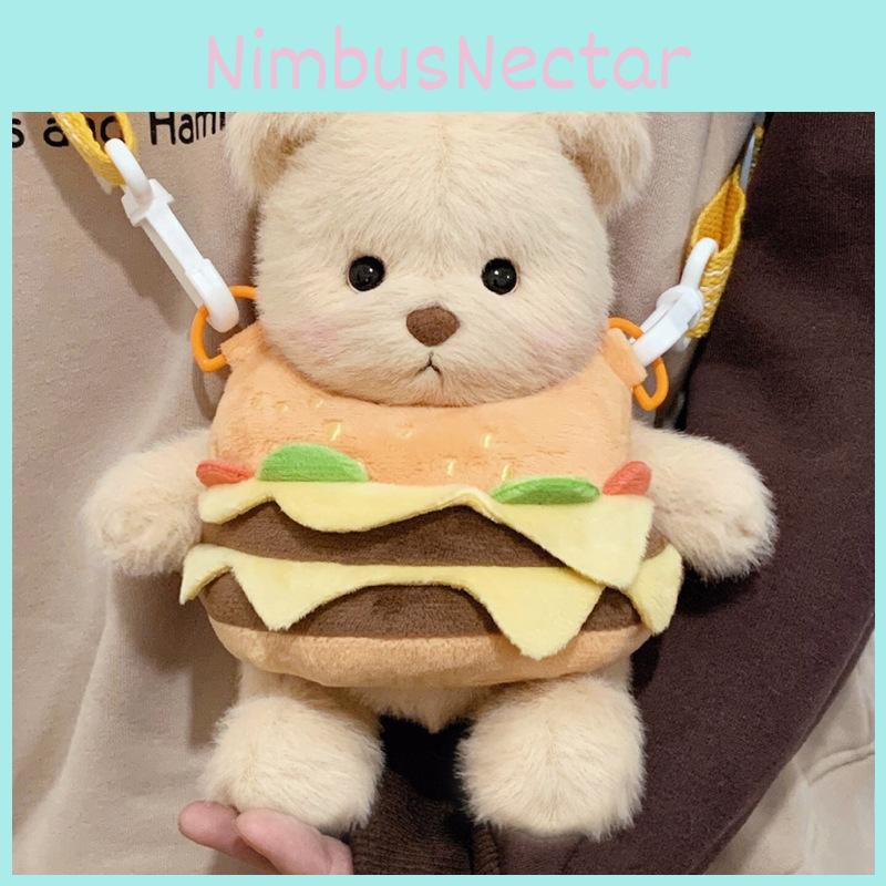 Burger Teddy Clothes Bear Plush Toy Outdoor Backpacks Children Cartoon Doll Cute