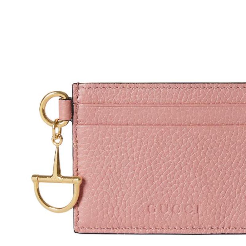 Gucci Softbit Gold Letter Charm Cow Leather Card Holder Women's Pink