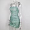 Sparkling Strapless Rhinestone Pleated Spaghetti Strap Bodycon Dress - Slim Fit & Off-Shoulder Style