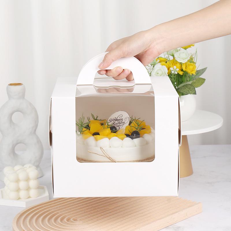 White Windowed Birthday Cake Box (3-8 inches) - Handheld Baking Packaging