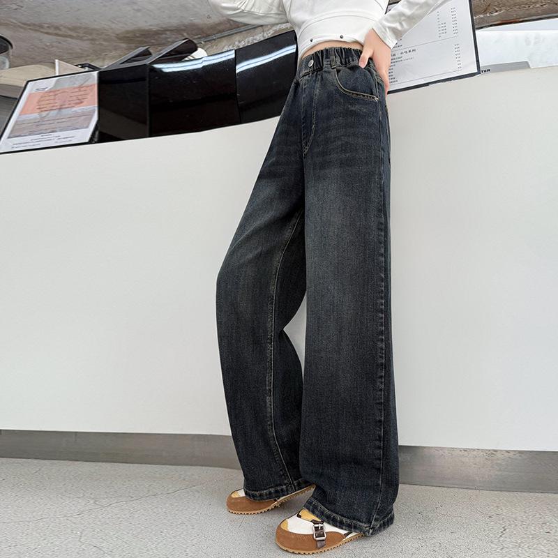 

Girls Retro Wide Leg Fleece-Lined Denim Jeans 160 cm