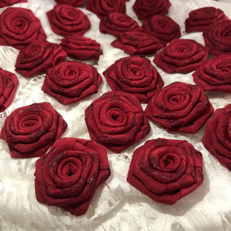 

Vintage Wine Red Rose Fabric Flowers for DIY Doll Clothes and Ornaments - Blood Red Lolita Style.